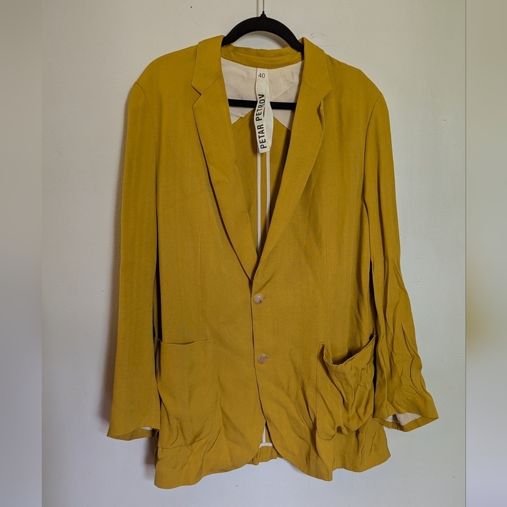 Petar Petrov Iria Blazer Viscose-Silk Blend Mustard Yellow Women's Size 40 / 12